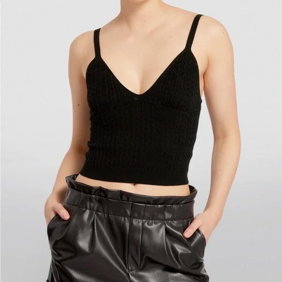 NEW Alice + Olivia Kenna Cable Knit Cropped Tank Crochet Black Sweetheart Neck L - Picture 11 of 11